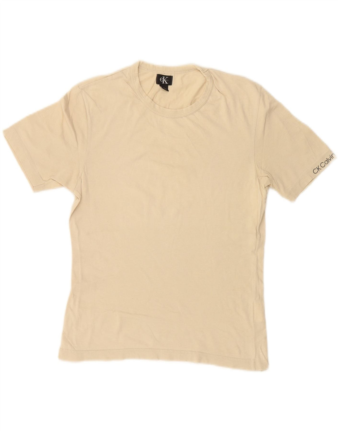 CALVIN KLEIN Damen T-Shirt Top UK 14 Large Beige Baumwolle