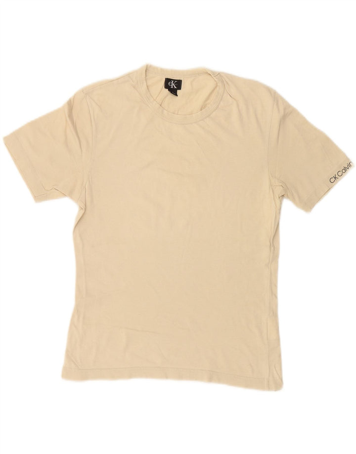 CALVIN KLEIN Damen T-Shirt Top UK 14 Large Beige Baumwolle