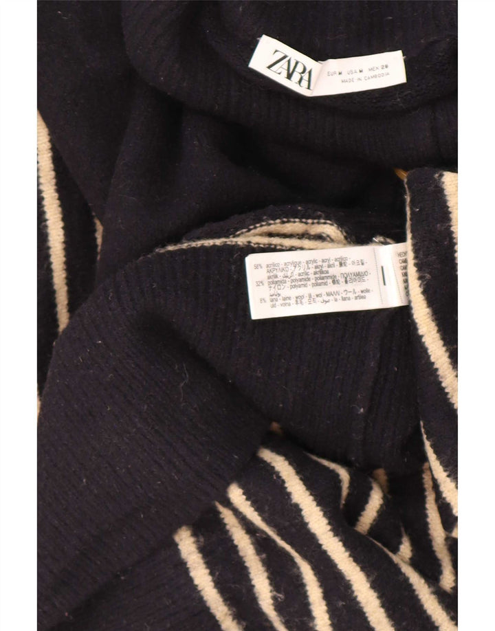 Zara Damen-Pullover mit Knopfkragen, Gr. 14, mittelmarineblau gestreift