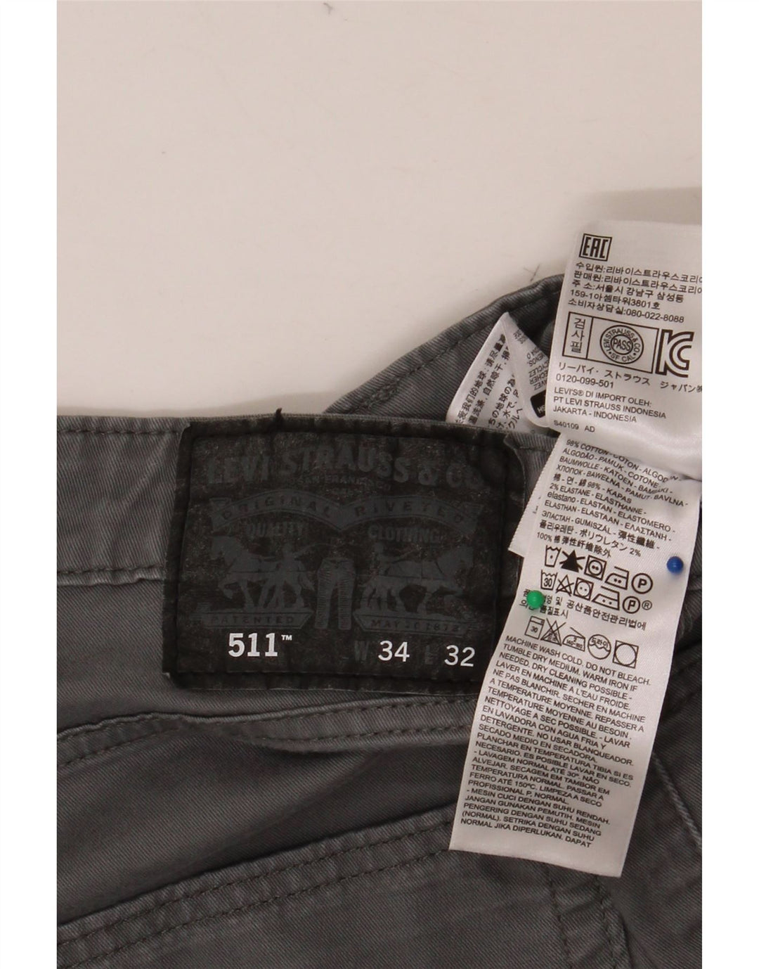 LEVI'S Herren 511 Slim Chinohose W34 L32 Graue Baumwolle