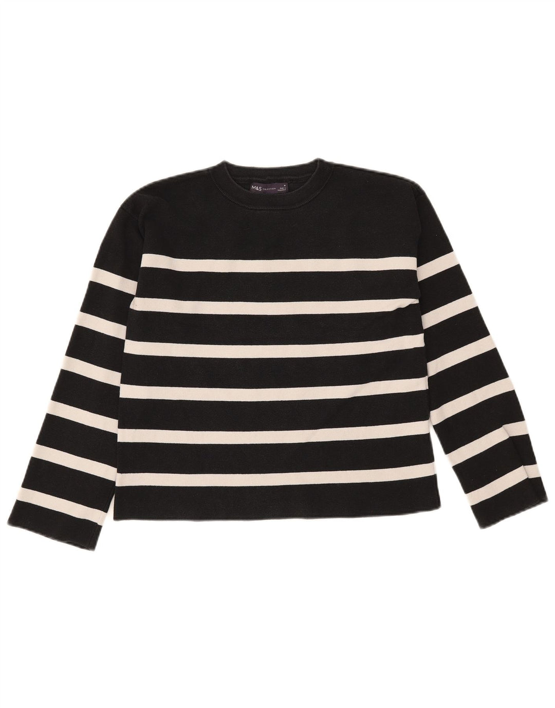Marks & Spencer Damen-Pullover mit Rundhalsausschnitt, Gr. 12, mittelschwarz gestreift