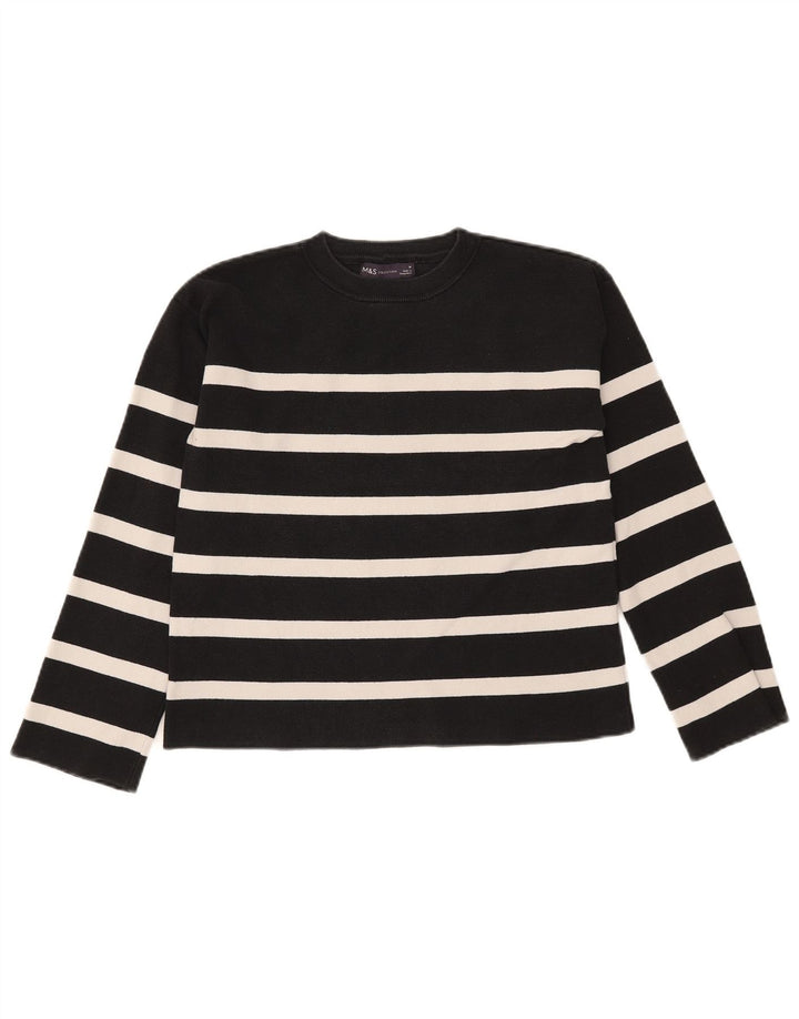 Marks & Spencer Damen-Pullover mit Rundhalsausschnitt, Gr. 12, mittelschwarz gestreift