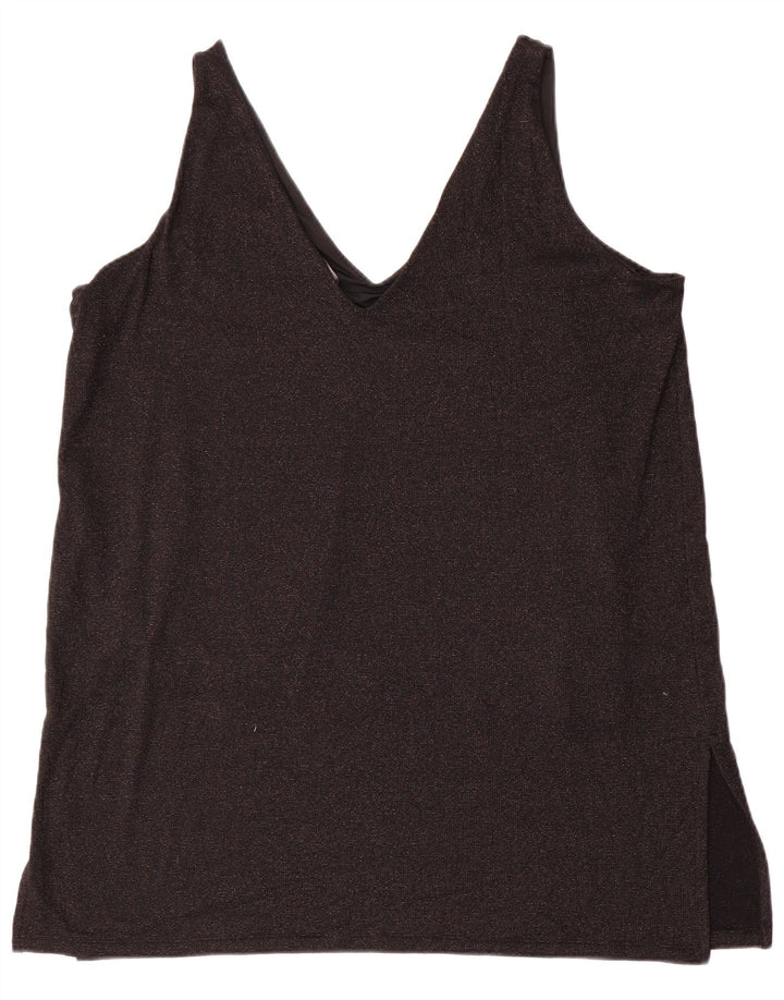 Marks & Spencer Damen ärmelloses Blusenoberteil UK 20 2XL Schwarze Viskose