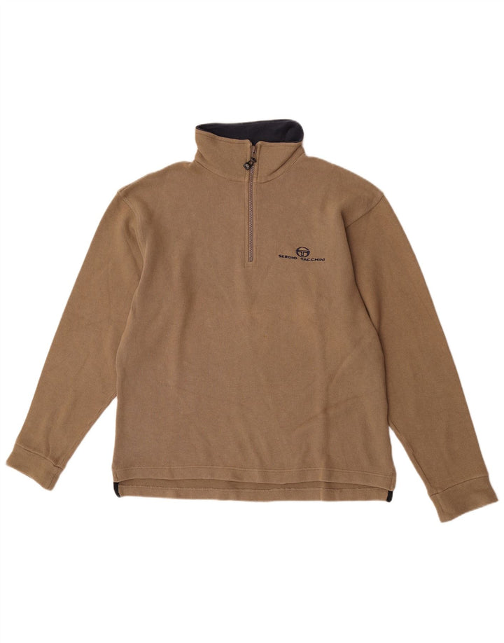 Sergio Tacchini Herren-Sweatshirt mit Reißverschluss am Hals, mittelbeige Baumwolle