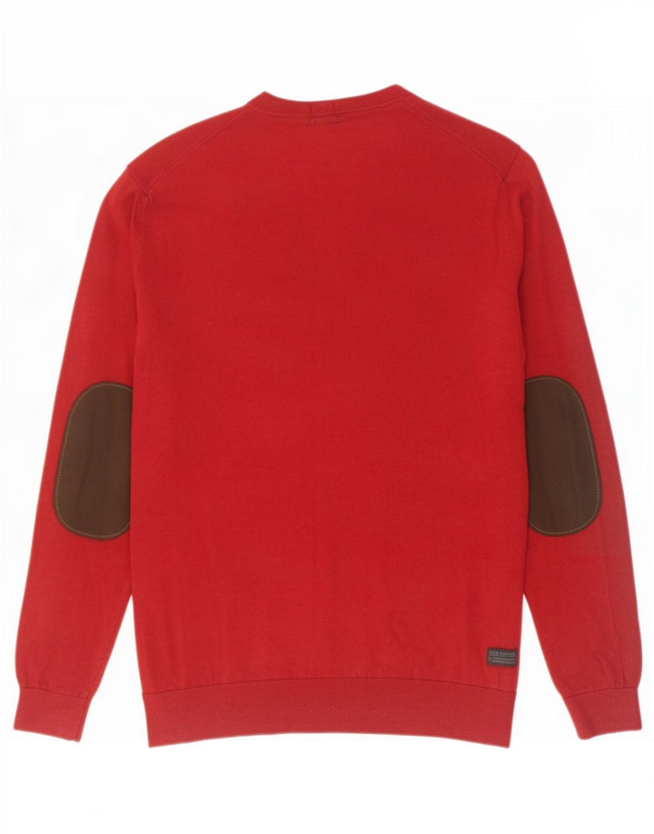 Hugo Boss Herren-Pullover mit normaler Passform, V-Ausschnitt, Mittelrot, Farbblock