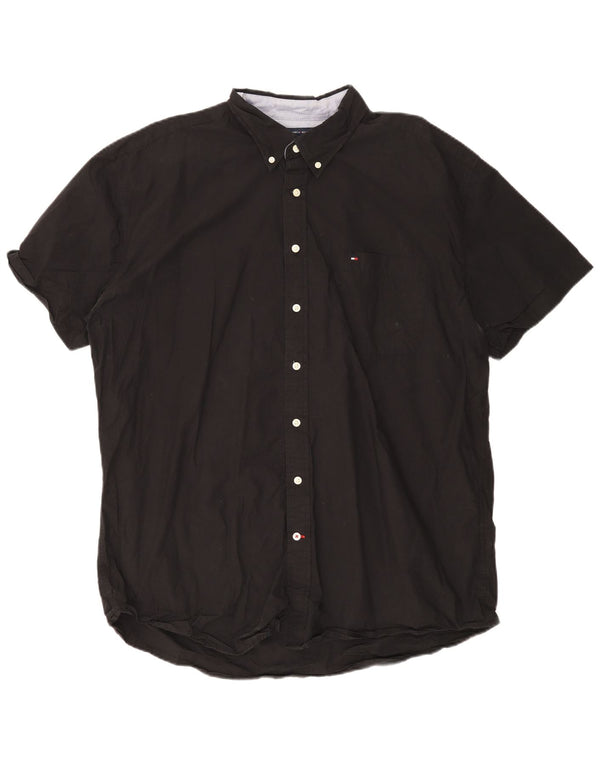 Tommy Hilfiger Herren-Hemd, kurzärmelig, klassische Passform, 2XL, schwarze Baumwolle