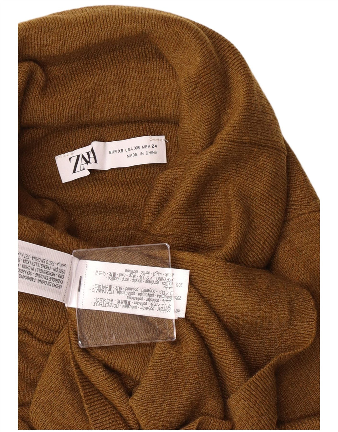 Zara Damen-Pullover mit Rollkragen, UK 4, XS, Khaki, Polyester