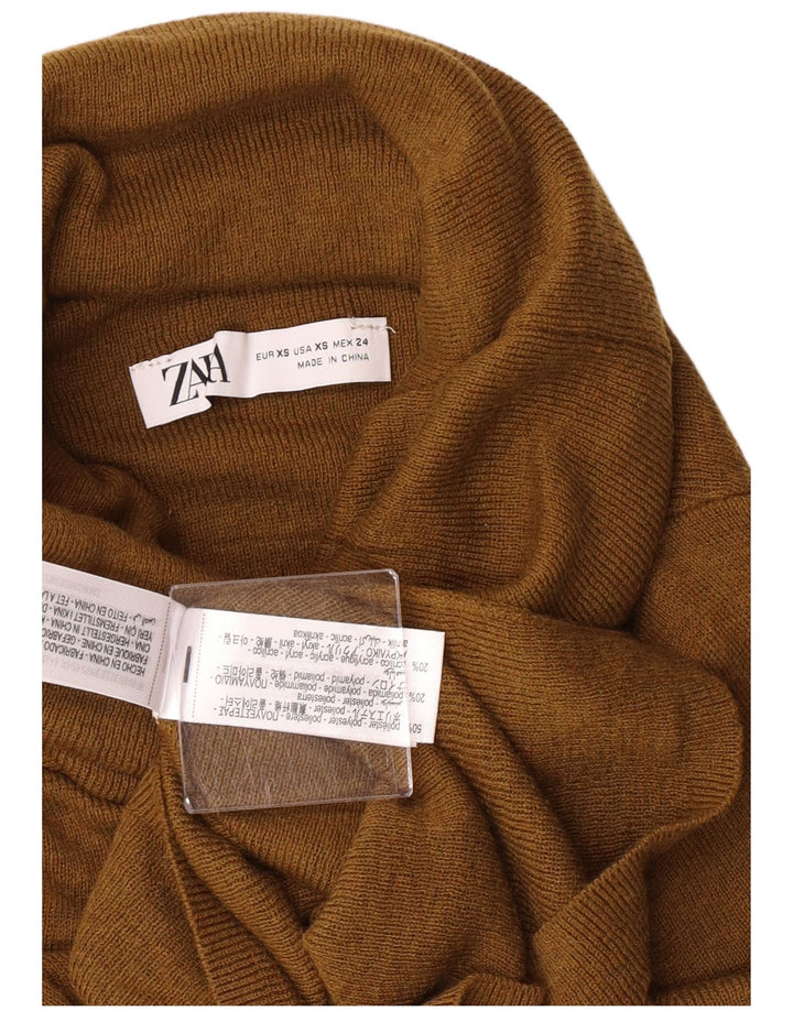 Zara Damen-Pullover mit Rollkragen, UK 4, XS, Khaki, Polyester