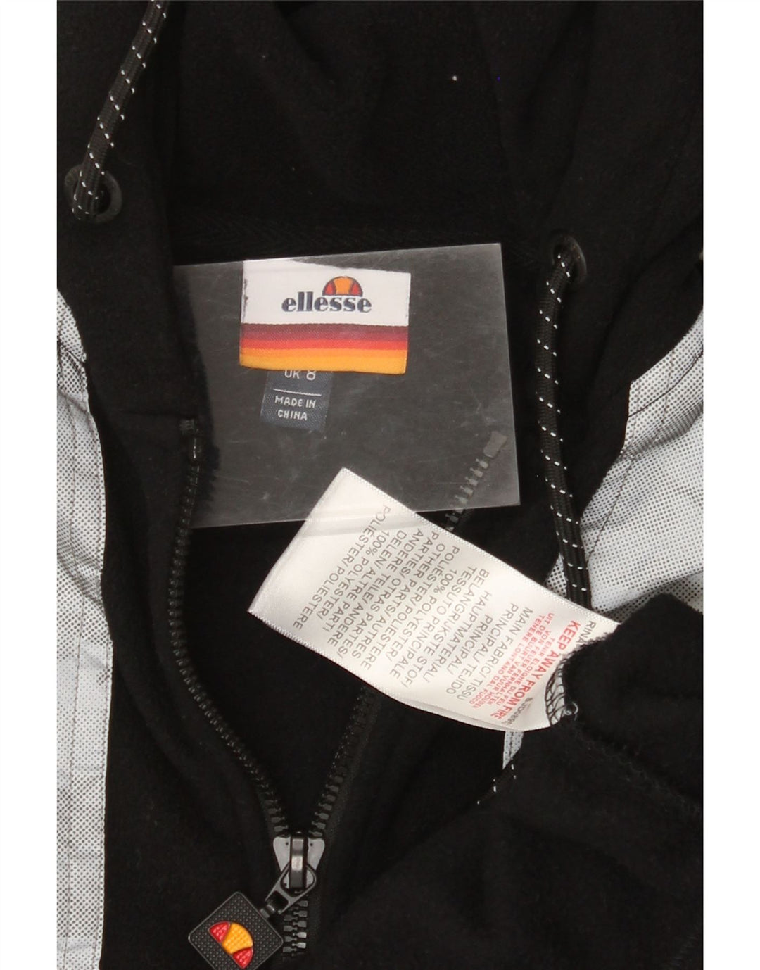 ELLESSE Damen-Fleecepullover mit Kapuze und Reißverschluss am Kragen, Größe S, Größe S, Schwarz, Farbblock