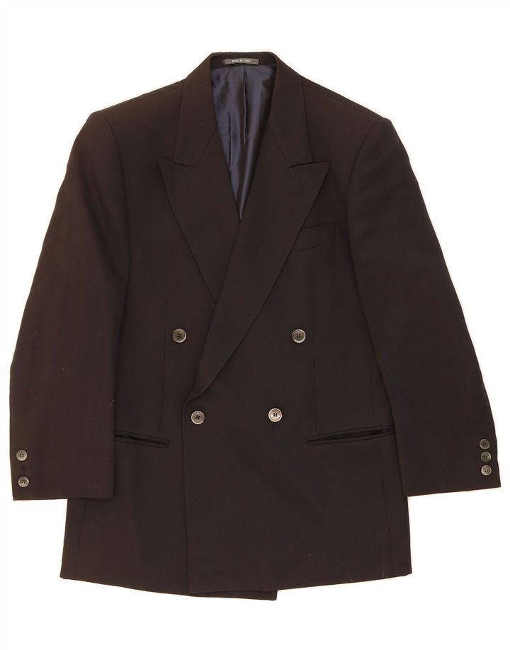 VINTAGE Herren Zweireihiger Blazer Jacke UK 38 Medium Schwarz