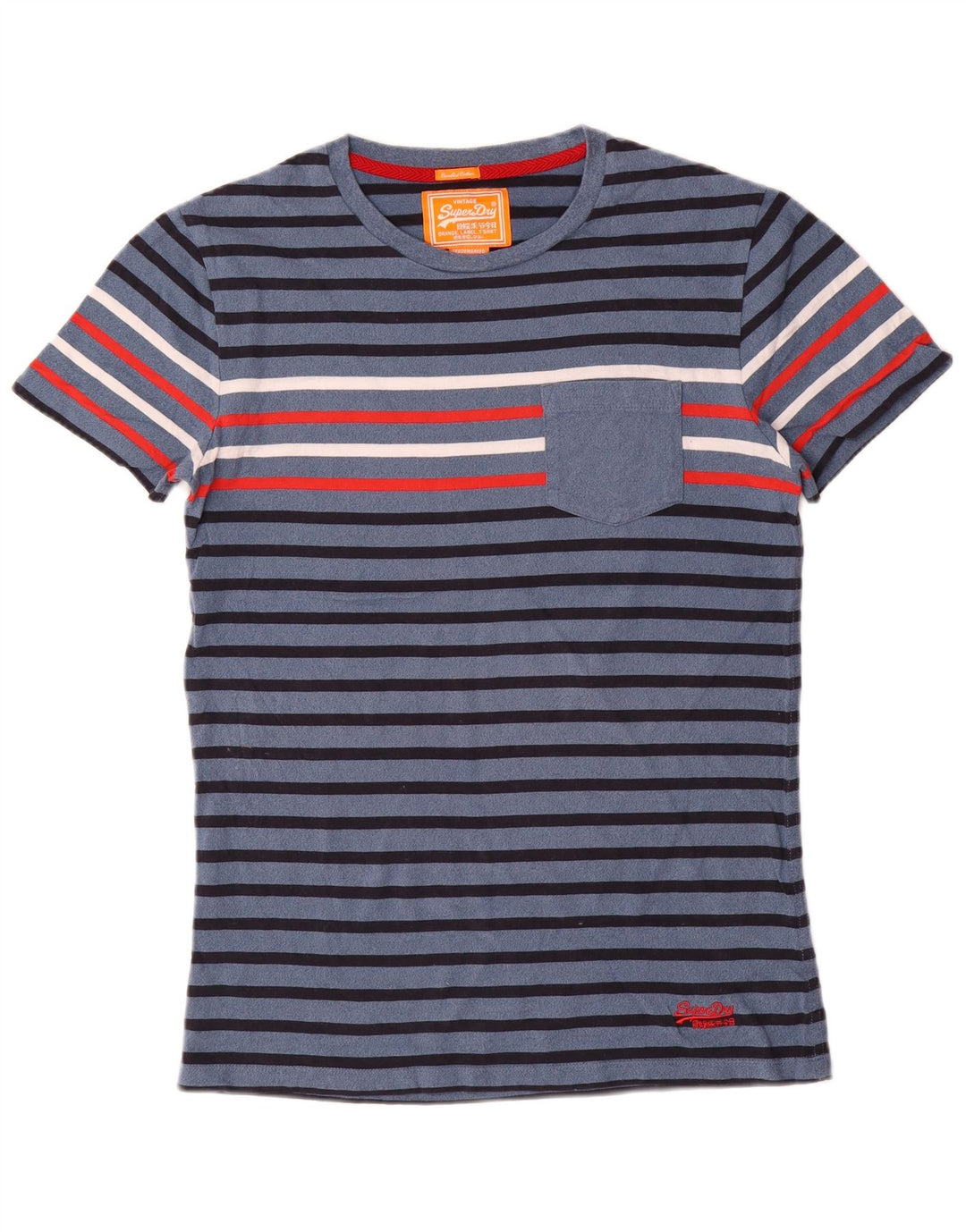 Superdry Herren T-Shirt-Oberteil aus mittelblauer, gestreifter Baumwolle