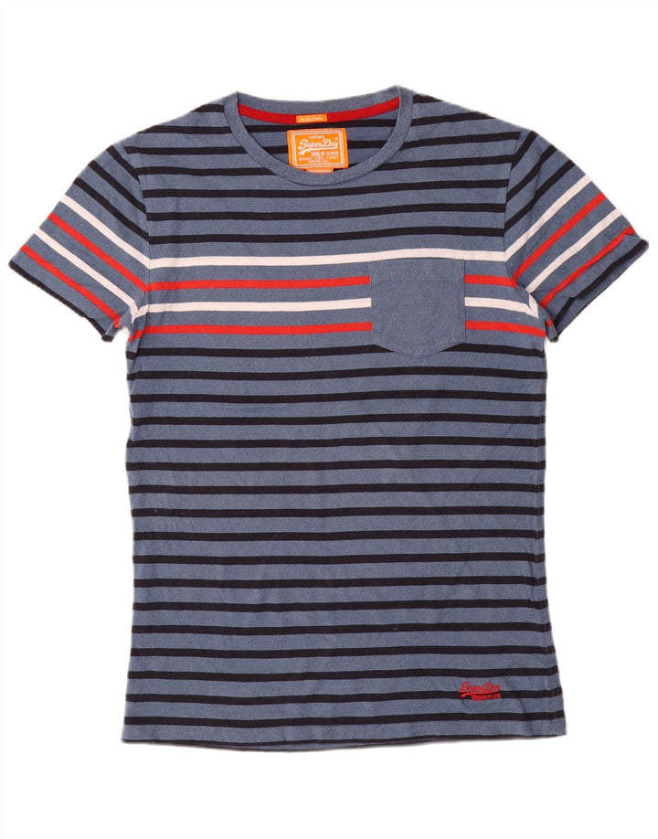 Superdry Herren T-Shirt-Oberteil aus mittelblauer, gestreifter Baumwolle