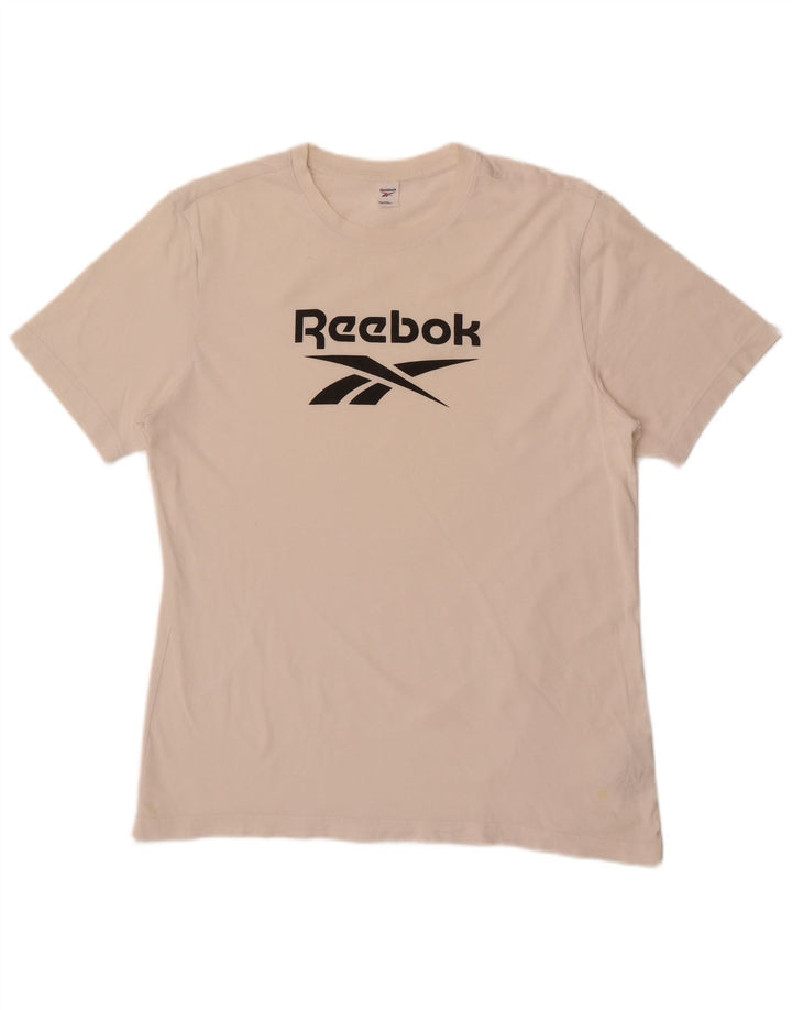 Reebok Herren Grafik-T-Shirt-Oberteil aus mittelweißer Baumwolle