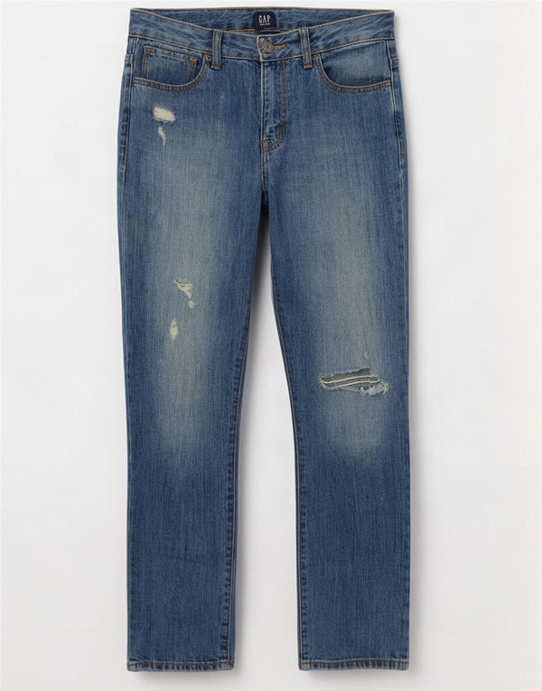 Gap Girls Girlfriend Distressed Straight Jeans 13–14 Jahre W28 L26 Blau