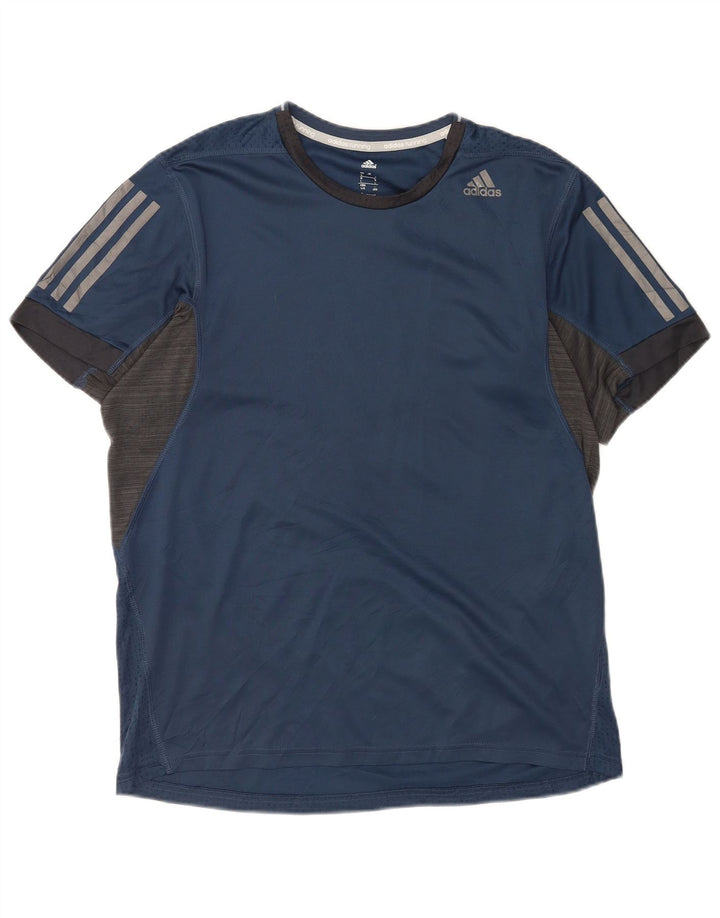 Adidas Herren Climacool T-Shirt Top Large Marineblau Nadelstreifen Polyester