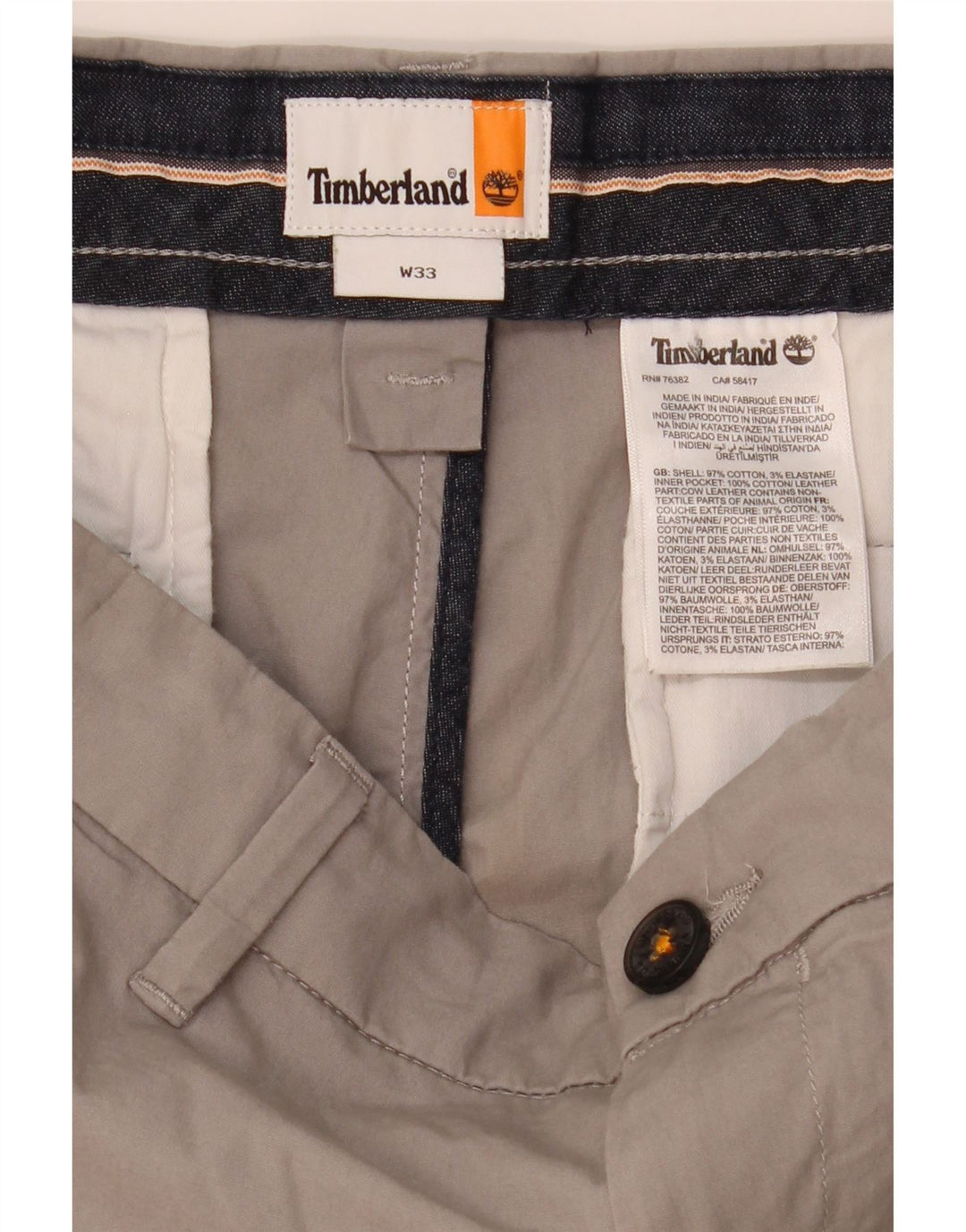TIMBERLAND Herren Chinoshorts W33 mittelgraue Baumwolle