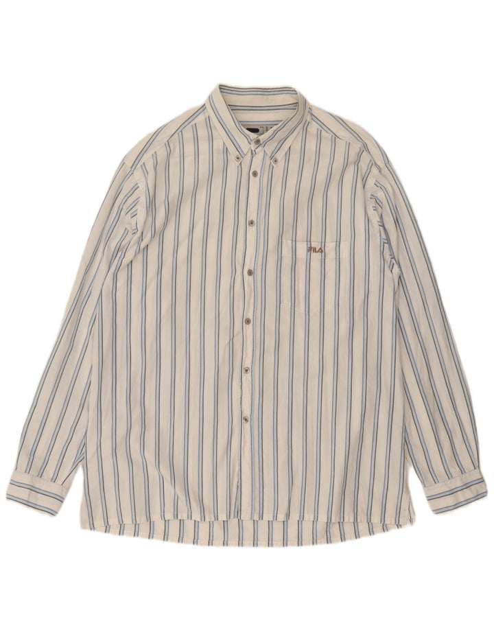 Fila Herrenhemd XL weiß gestreift aus Baumwolle