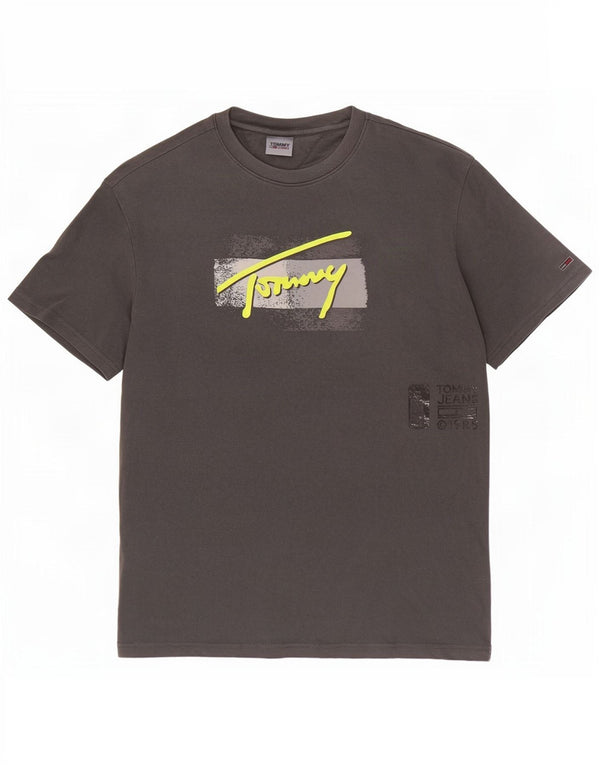 Tommy Hilfiger Herren-T-Shirt mit Grafik, groß, aus grauer Baumwolle