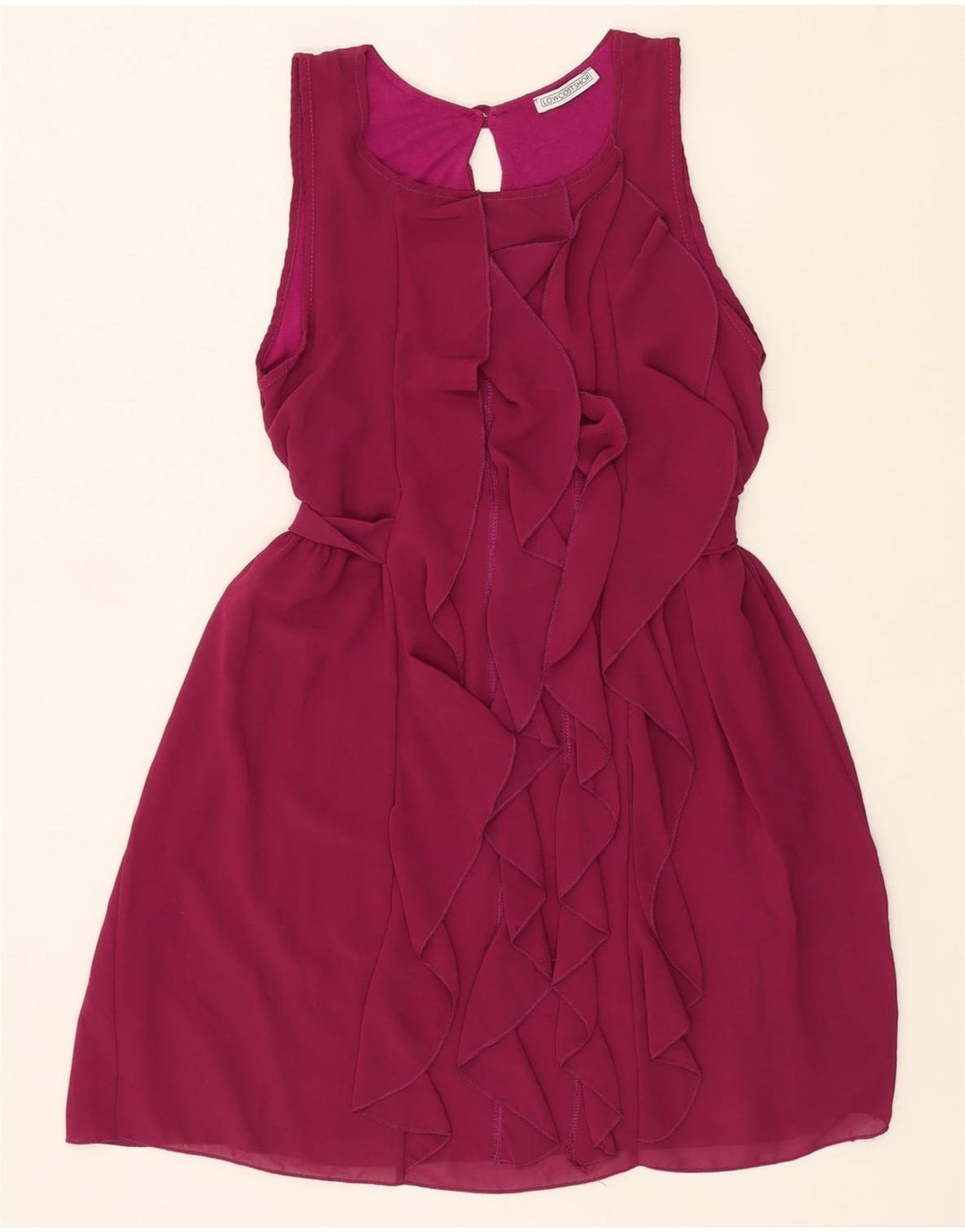 VINTAGE Womens Sleeveless Ruffle Front A-Line Dress UK 12 Medium Pink Vintage Vintage and Second-Hand Vintage from Messina Hembry 