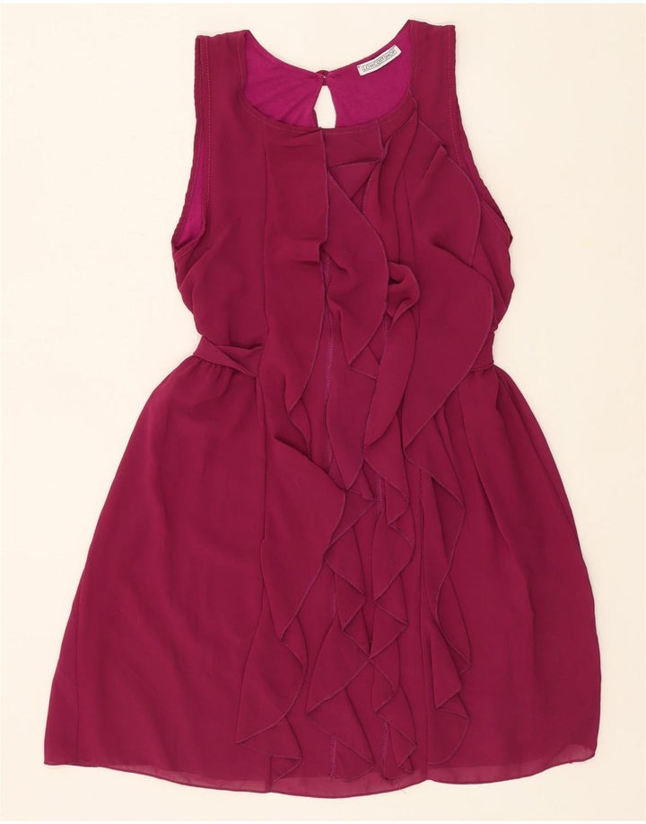 VINTAGE Womens Sleeveless Ruffle Front A-Line Dress UK 12 Medium Pink Vintage Vintage and Second-Hand Vintage from Messina Hembry 