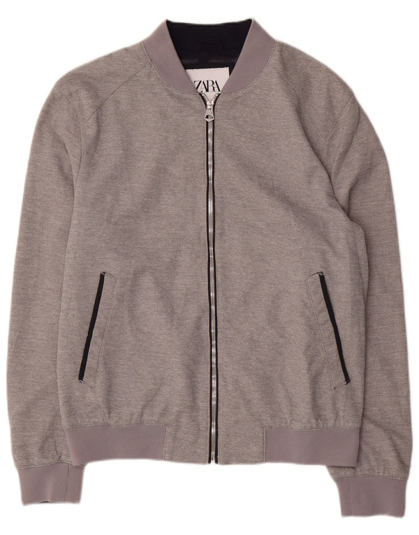 Zara Herren Bomberjacke UK 40 Large Grau Polyester