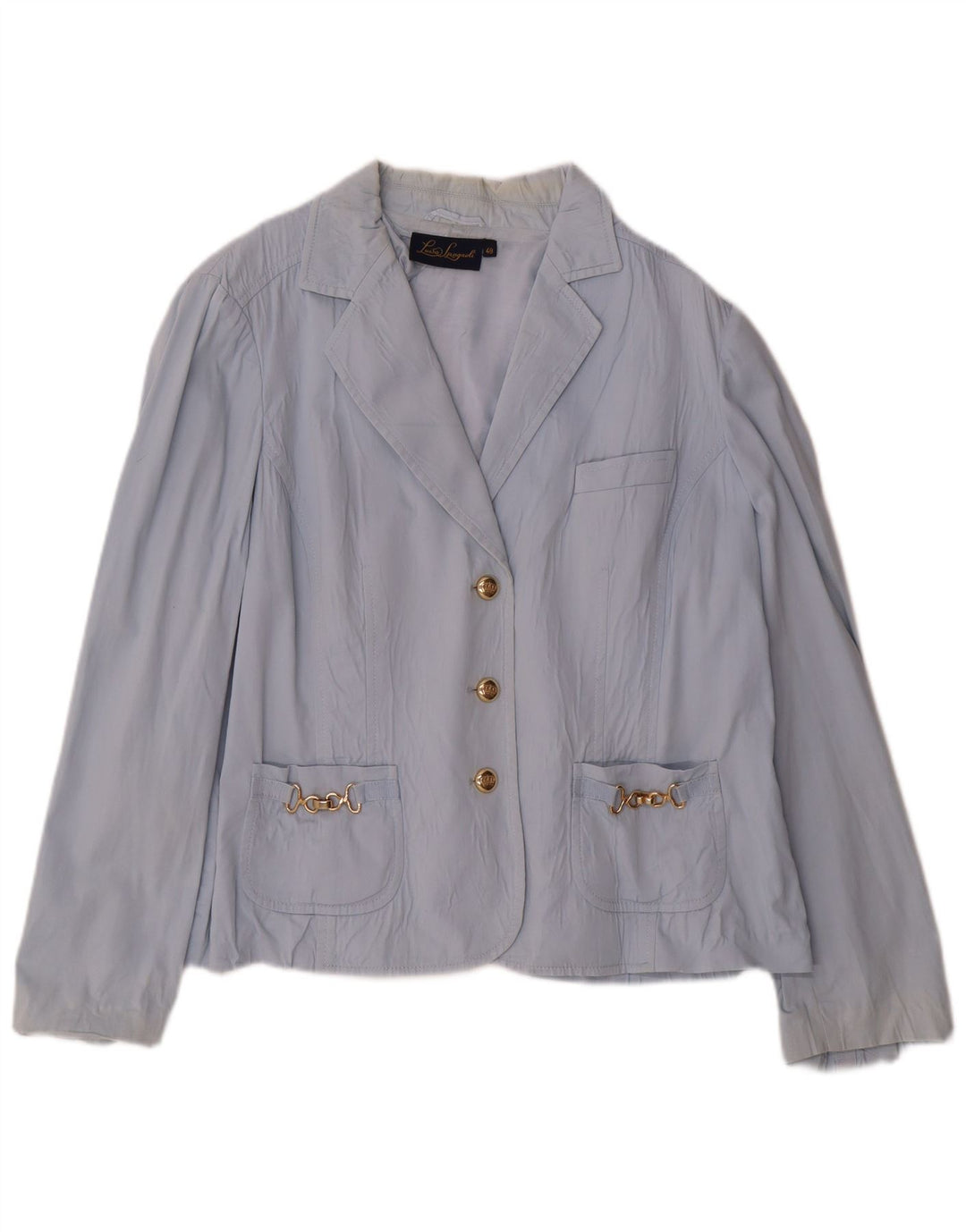 Luisa Spagnoli Damen 3-Knopf-Blazerjacke IT 48 XL Blaue Baumwolle