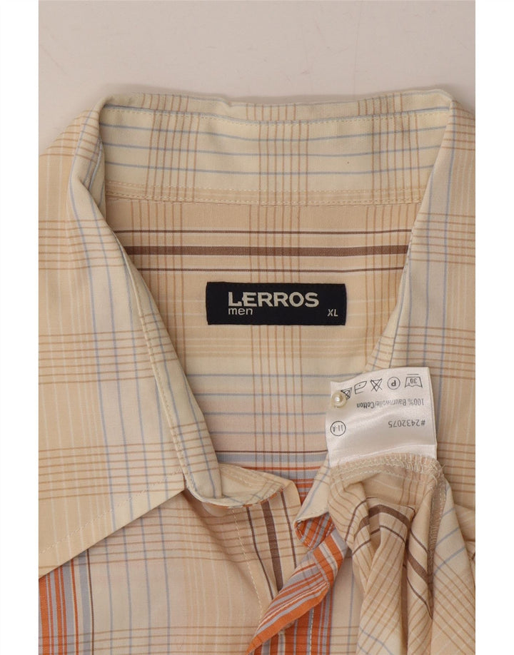 LERROS Mens Short Sleeve Shirt XL Beige Check Cotton Vintage Lerros and Second-Hand Lerros from Messina Hembry 