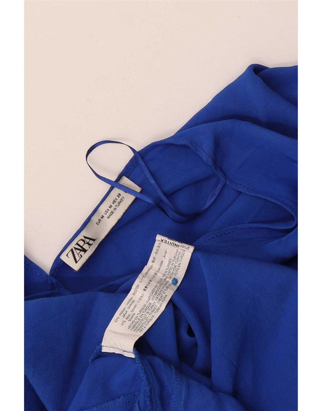 Übergroßes Crop-Blusenoberteil von Zara für Damen, UK 14, mittelblaue Viskose