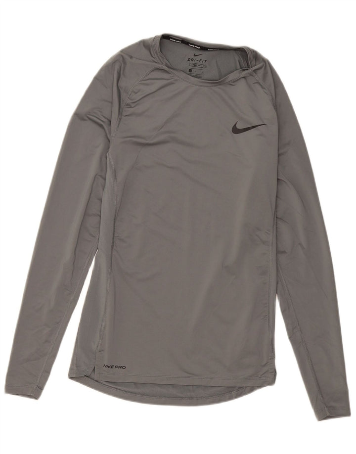 Nike Herren-Tight-Fit-Oberteil mit langen Ärmeln, großes graues Polyester