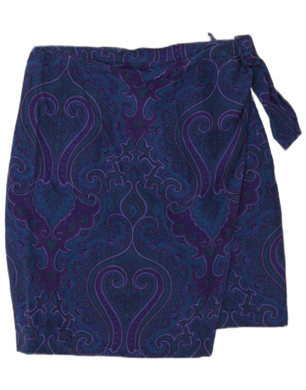 VINTAGE Damen Wickelrock EU 40 Medium W30 Blaue Paisley-Seide