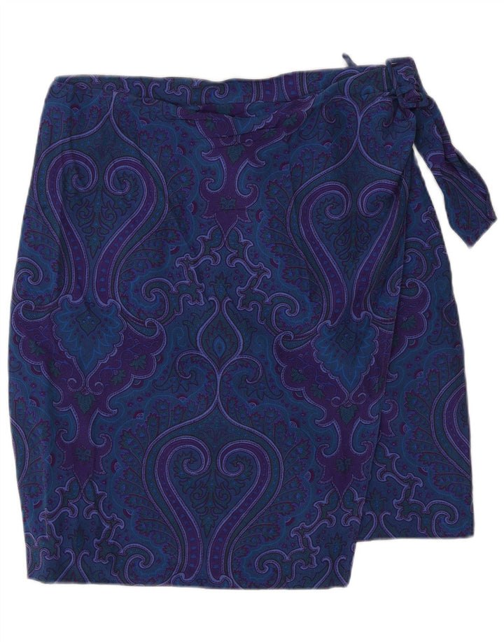 VINTAGE Damen Wickelrock EU 40 Medium W30 Blaue Paisley-Seide