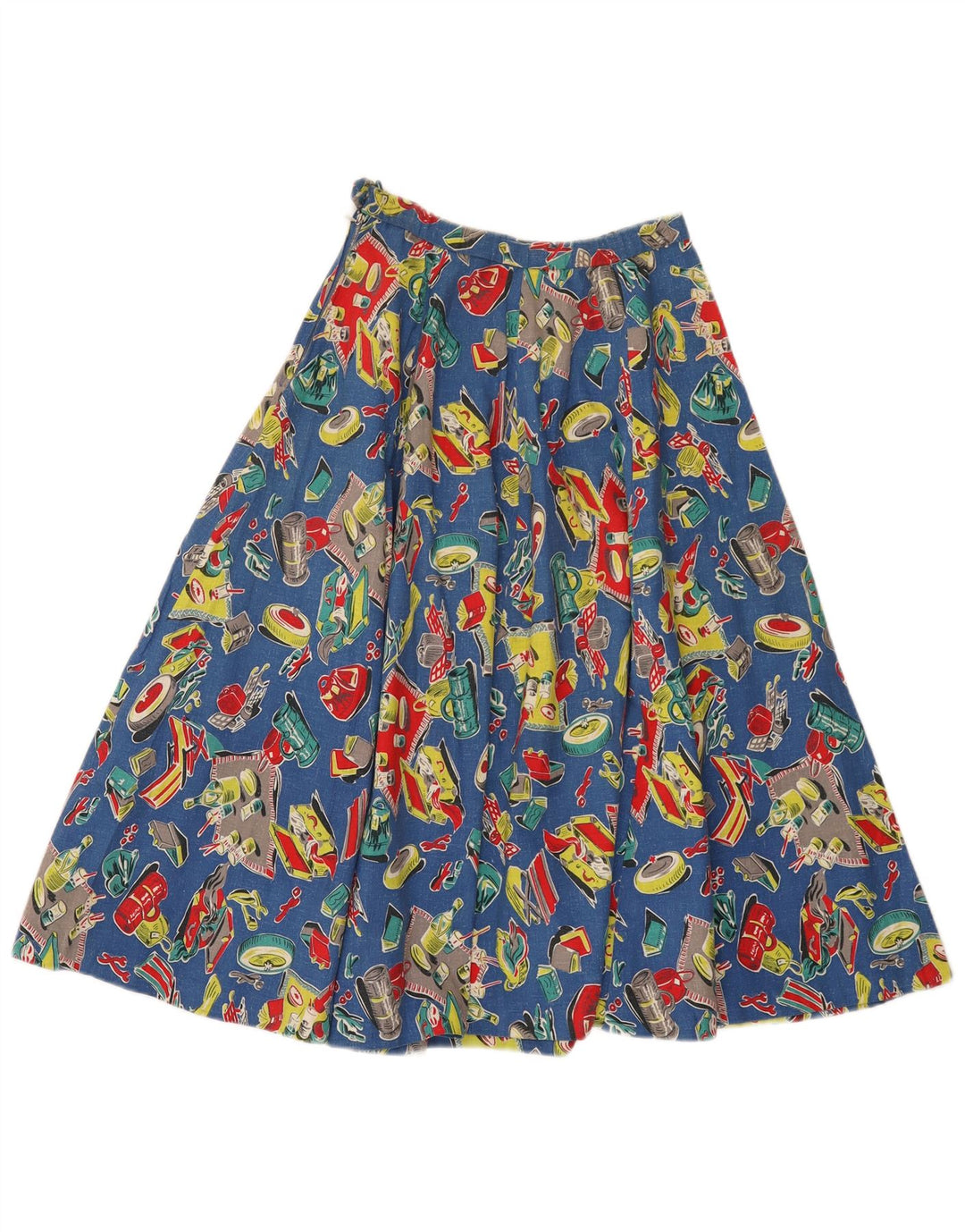 Vintage Damen Faltenrock mit abstraktem Muster, ausgestellt, W24 XS, Blau