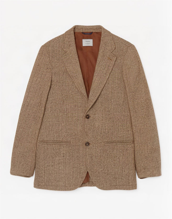 Gap Herren-Blazer mit 2 Knöpfen, UK 36, klein, braunes Fischgrätmuster aus Polyamid