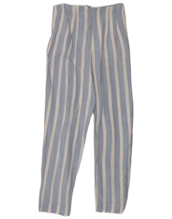 Zara Damen-Hose mit hoher Taille, schmaler Passform, verkürzte Hose, XS, W24, L26, blau gestreift