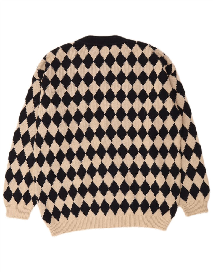 Vintage Herren-Cardigan mit Grafik, mittelbeige, Argyle-/Diamant-Baumwolle
