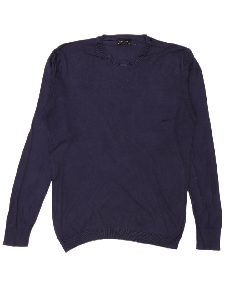 Zara Herren-Pullover mit Rundhalsausschnitt, Größe L, Marineblau