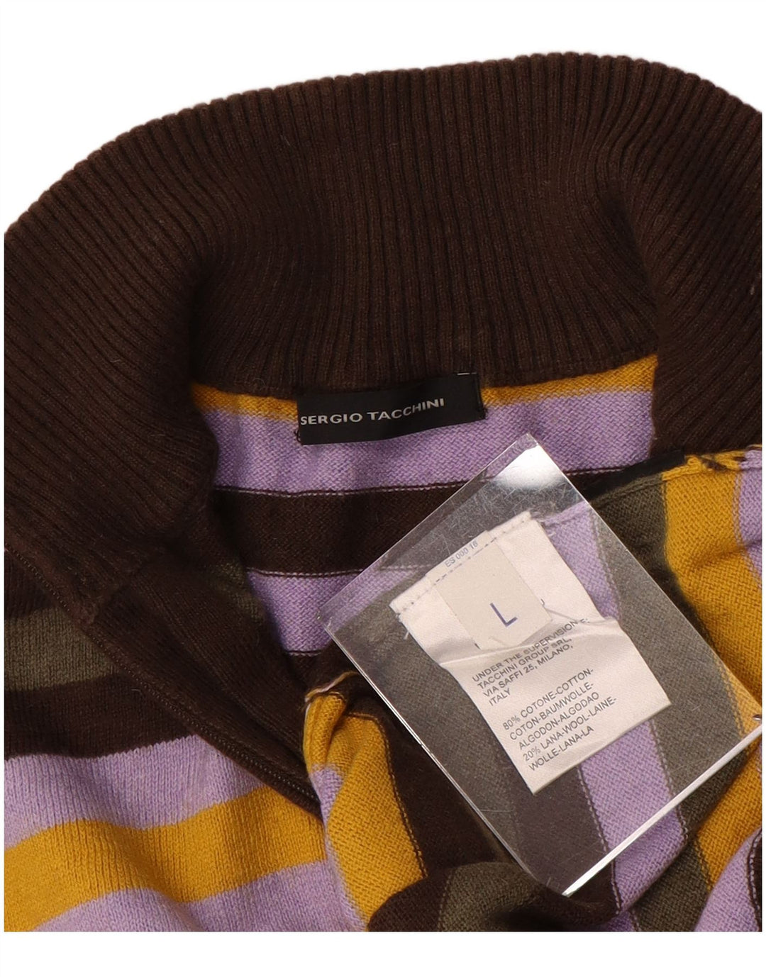 Sergio Tacchini Herren-Pullover mit Reißverschluss am Hals, groß, mehrfarbig gestreift