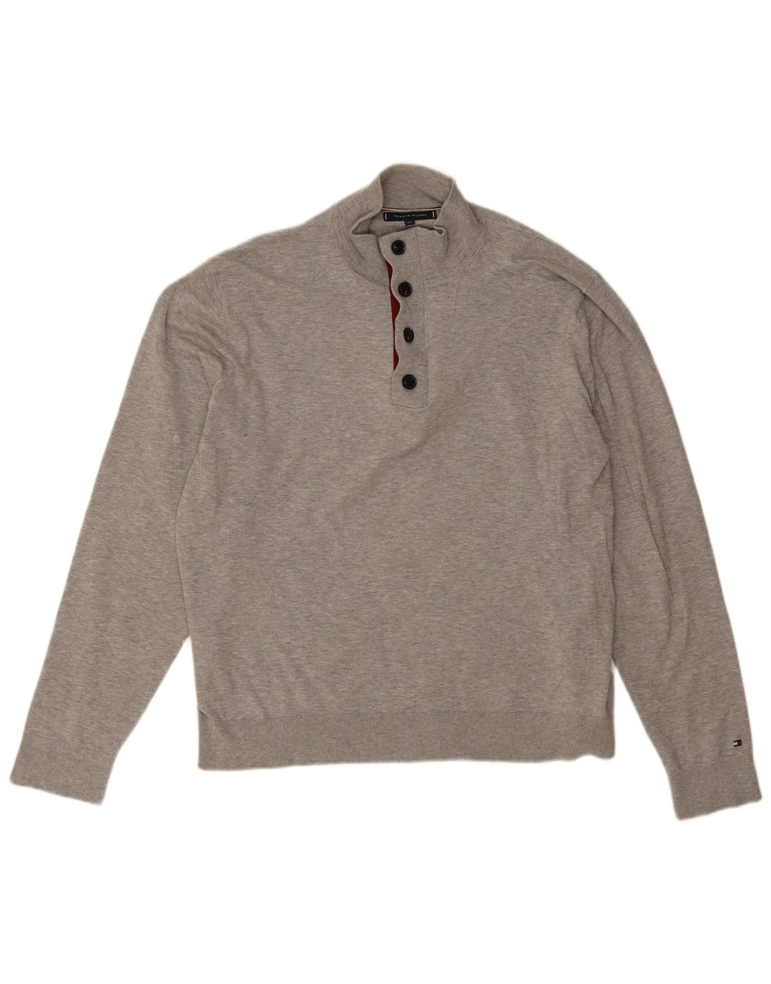 Tommy Hilfiger Herren-Pullover mit Knopfkragen, 2XL, graue Baumwolle