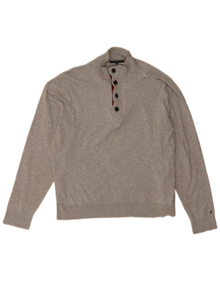 Tommy Hilfiger Herren-Pullover mit Knopfkragen, 2XL, graue Baumwolle