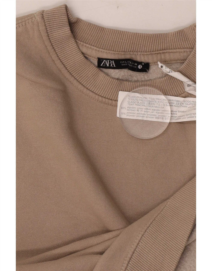 Zara Damen-Sweatshirt-Pullover UK 14 Large Braune Baumwolle