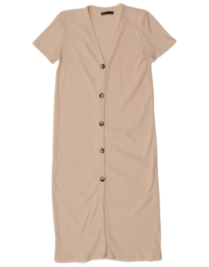Zara Damen Figurbetontes Kleid UK 12 Medium Off White