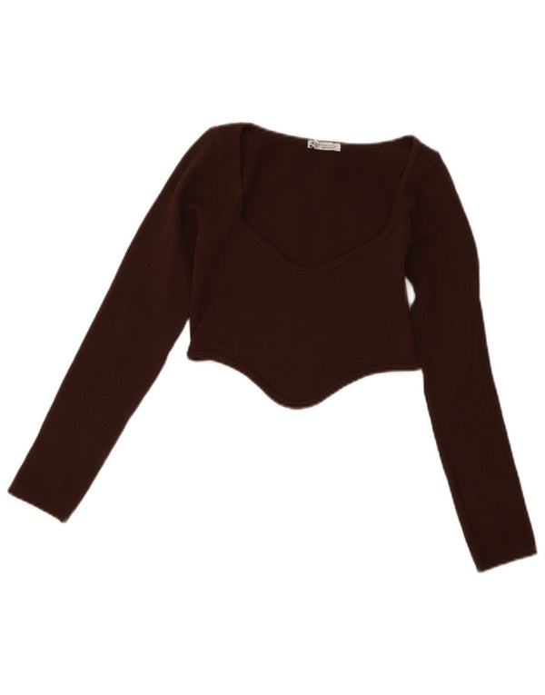 Zara Damen Crop Top Langarm UK 4 XS Burgund