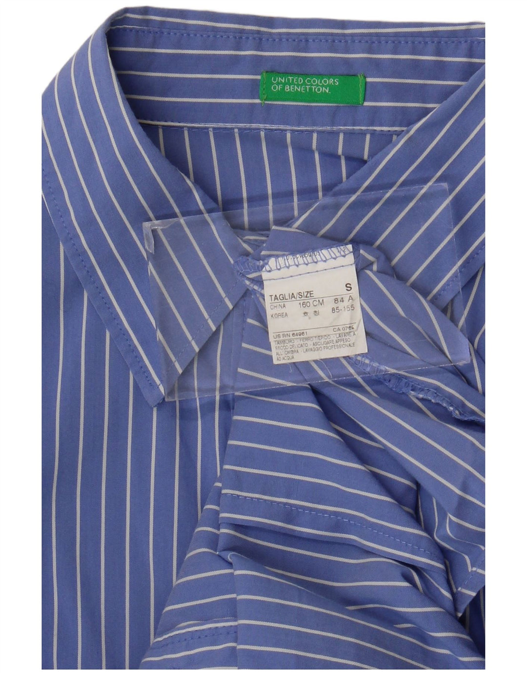 Benetton Damen Kurzarmhemd UK 10 Small Blau gestreift
