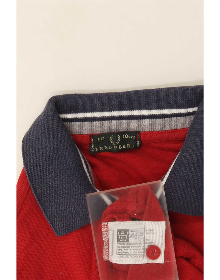 Fred Perry Jungen-Poloshirt, 9–10 Jahre, rote Colourblock-Baumwolle