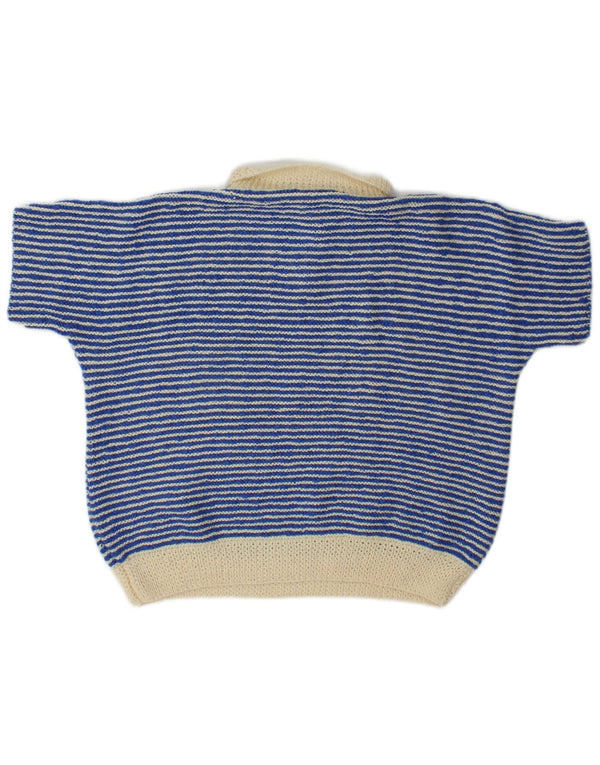 Vintage Damen Crop Polo Neck Pullover Pullover UK 16 Groß Blau gestreift