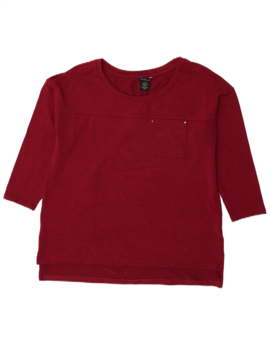 CALVIN KLEIN JEANS Damen Top 3/4 Ärmel UK 10 Small Burgund Polyester
