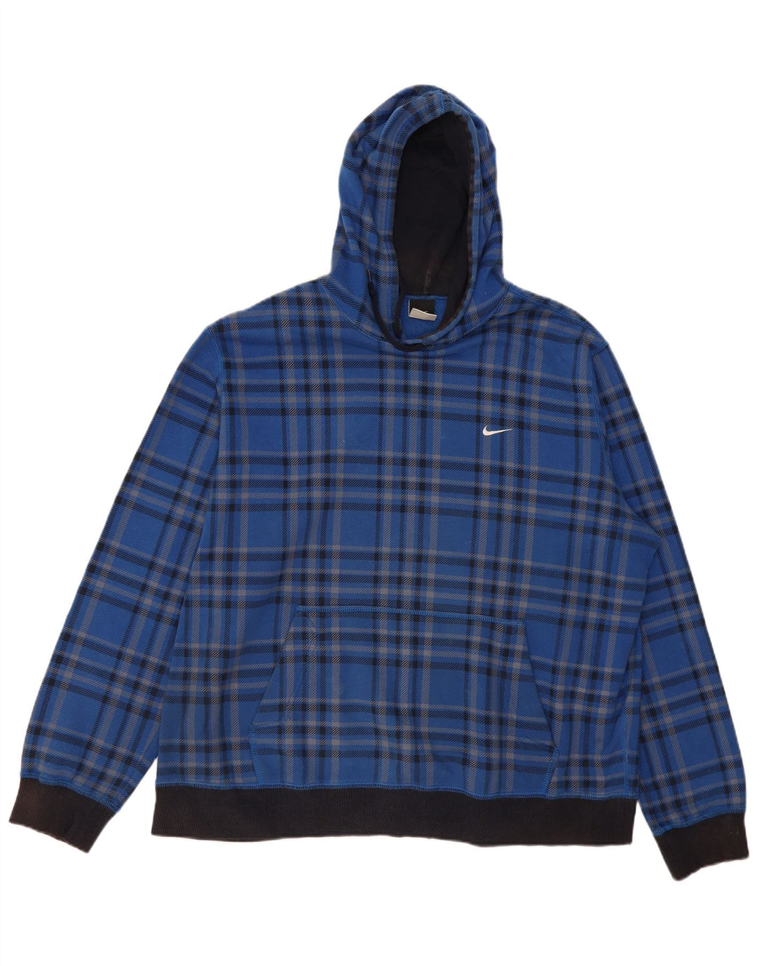 Nike Herren Kapuzenpullover 2XL blau kariert Baumwolle