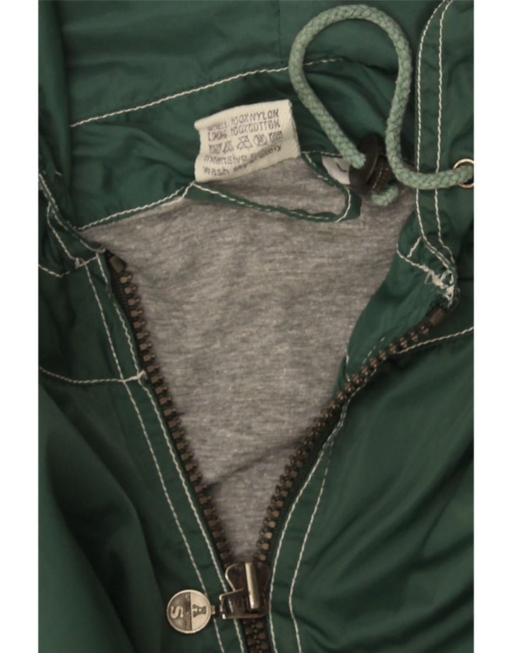 Authentische Herren-Windbreakerjacke mit grafischer Kapuze, Gr. 40, großes grünes Nylon
