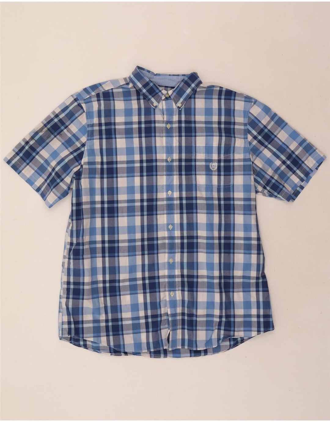CHAPS Mens Easy Care Short Sleeve Shirt XL Blue Check Cotton Vintage Chaps and Second-Hand Chaps from Messina Hembry 