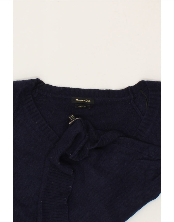 MASSIMO DUTTI Womens V-Neck Jumper Sweater UK 14 Large Navy Blue Vintage Massimo Dutti and Second-Hand Massimo Dutti from Messina Hembry 
